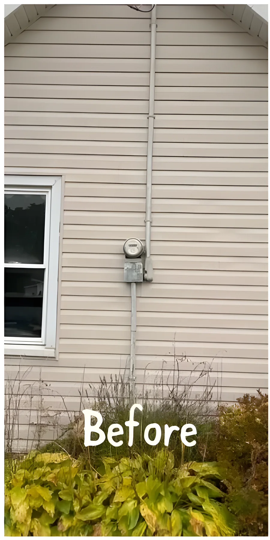The old mast, service head and meter base before replacement