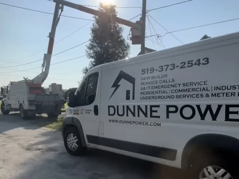 Dunne Power van and bucket truck on an emergency call