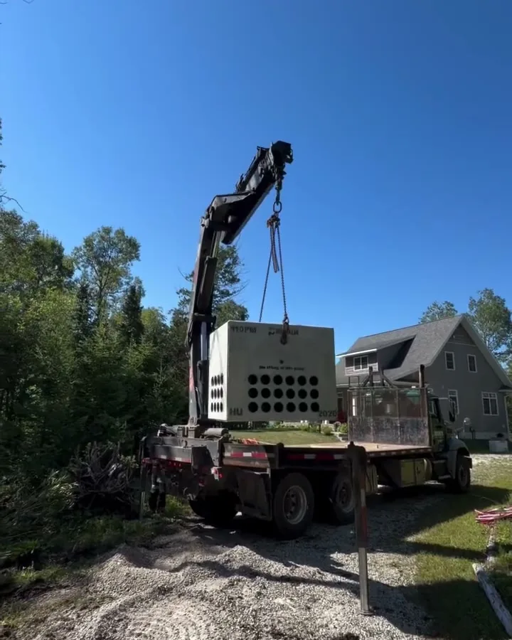 Precast base craned in for a single phase pad-mount transformer, Dunne Power job