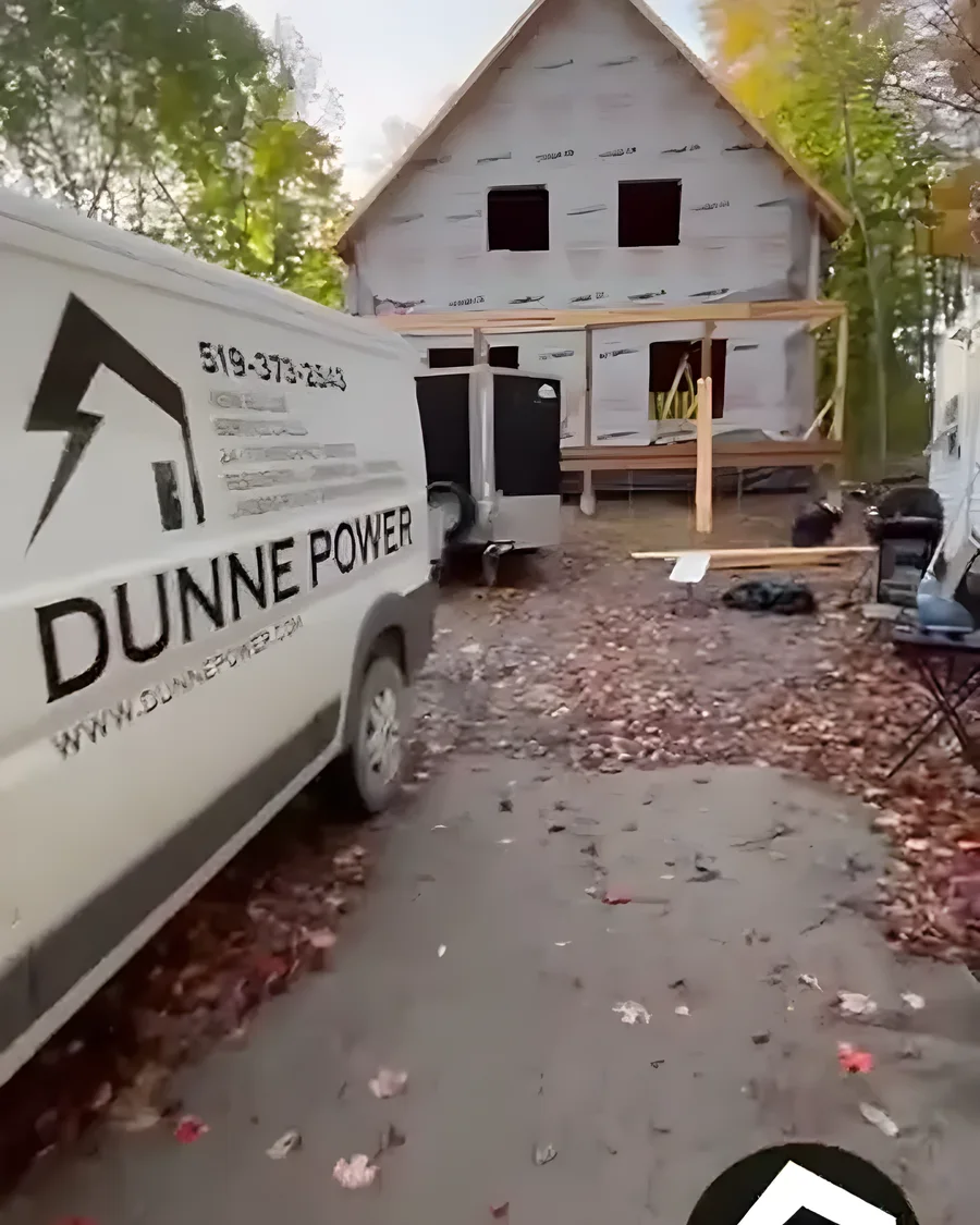 Dunne Power van outside a new 1,800 square foot home being wired in Hepworth