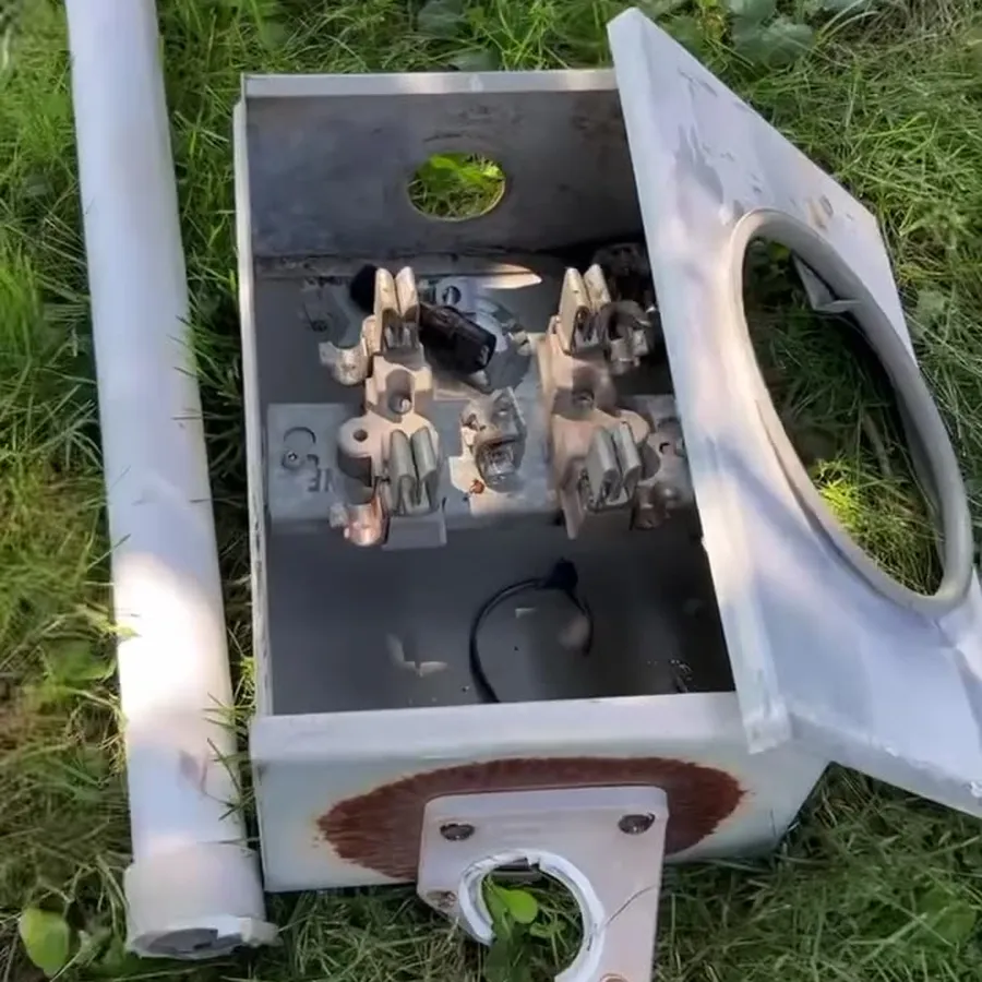 Emergency call: damaged meter base and service stack, step 1: The damaged meter base, off the wall