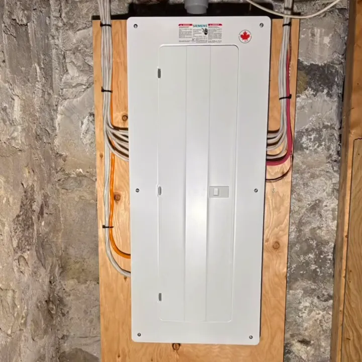 The new panel on plywood after Dunne Power's panel upgrade and relocation in Chesley